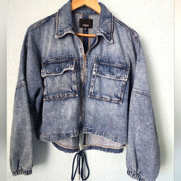 Hudson jean light jacket crop zip up back tie front pockets - Picture 1 of 14